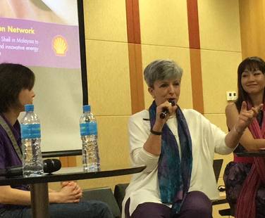 On stage at Shell for Women's International Day March 2017 "Be Bold For Change"